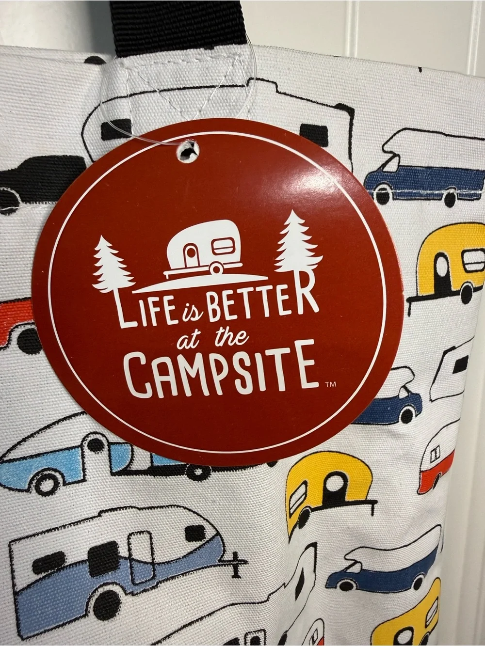 Life is Better at the Campsite White Camper Print Tote Bag